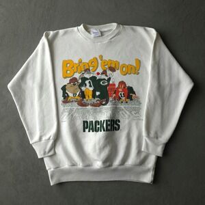 Vintage 1990s Green Bay Packers Looney Tunes Sweatshirt Medium White Santee